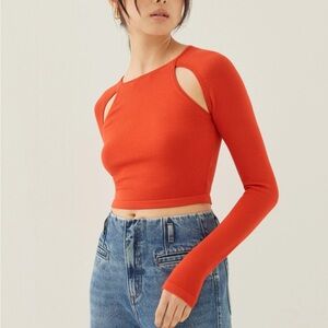 Women's Orange Cutout Long Sleeve Top